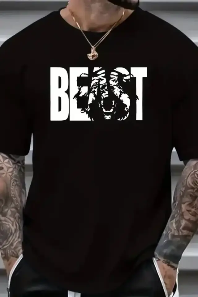 Erkek Baskılı Tişört Kısa Kol Bisiklet Yaka Oversize T-Shirt - Siyah