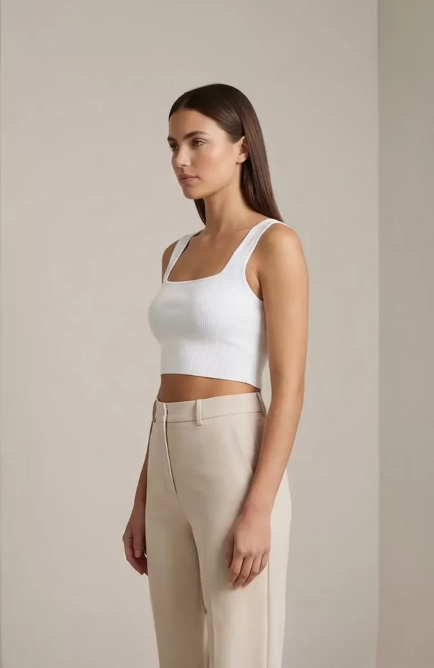 Kadın Beyaz Kalın Askılı Crop Top Büstiyer – Modern ve Şık Tasarım