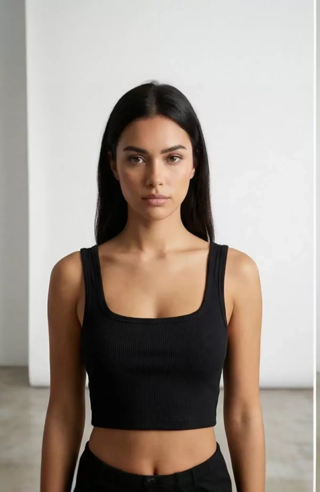 Kadın Siyah Kalın Askılı Crop Top Büstiyer – Modern ve Şık Tasarım