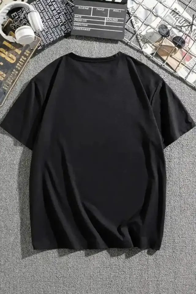 Erkek Tişört Dağ Grafikli Kısa kollu Yazlık T-shirt - Siyah