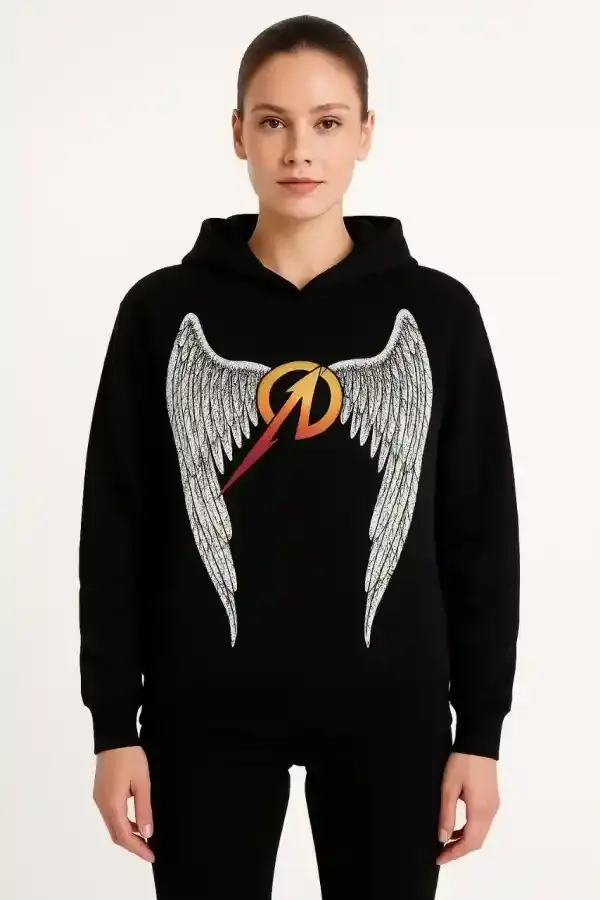 Metallica İki İplik Kapüşonlu Ön ve Arka Baskılı hoodie - Siyah