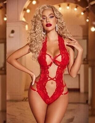 Kadın Kırmızı Dantelli Derin Dekolteli Babydoll