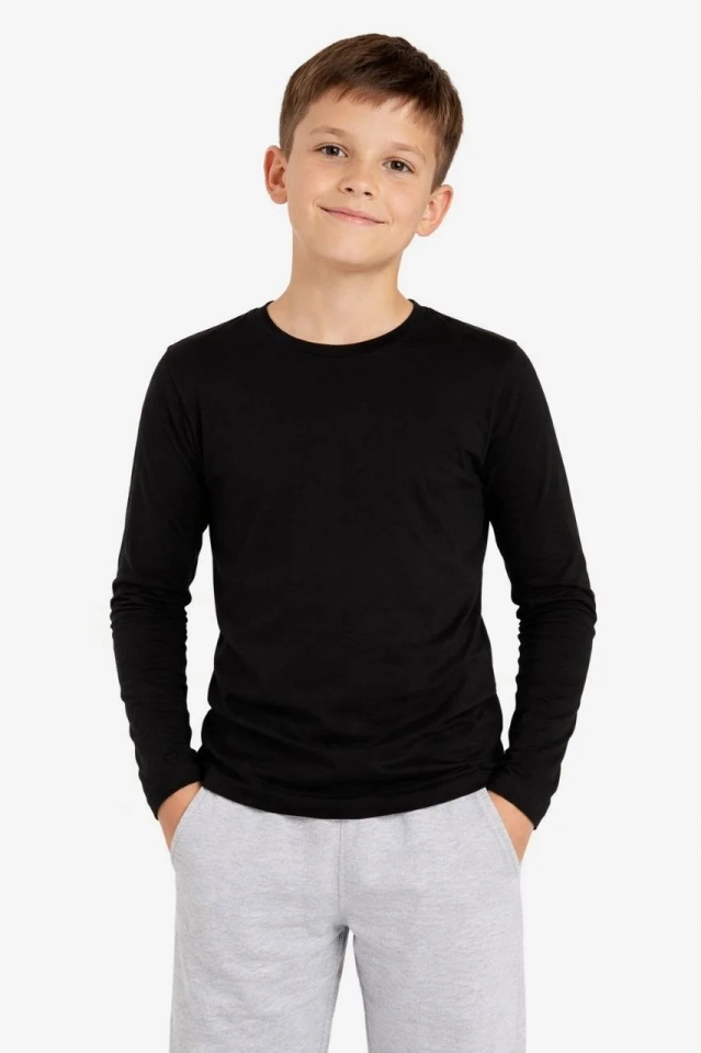 Erkek Çocuk Basic Uzun Kollu Tişört Okul Günlük Rahat T-Shirt - Siyah
