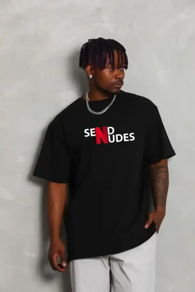 Erkek Kısa Kol Yazlık Tişört Bisiklet Yaka Baskılı Oversize T-Shirt - Siyah