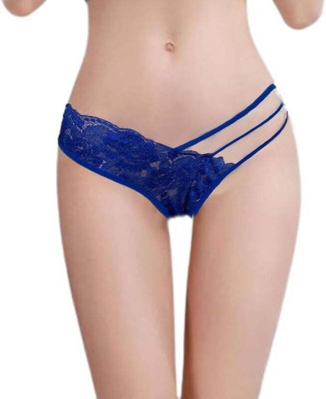Kadın Mavi Dantelli Şerit Detaylı String Külot
