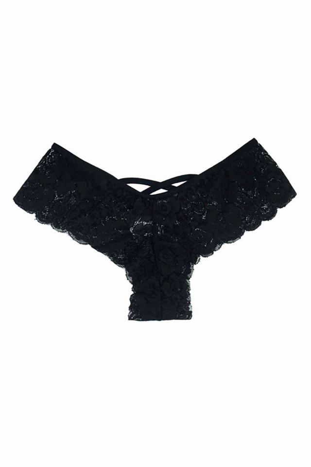 Kadın Siyah Dantelli Seksi Külot