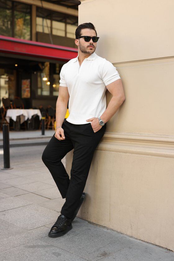 Erkek Fermuarlı Yakalı Kısa Kollu Tshirt
