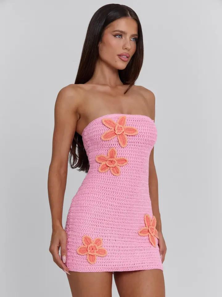 Brıa Straplez Triko Elbise Pembe