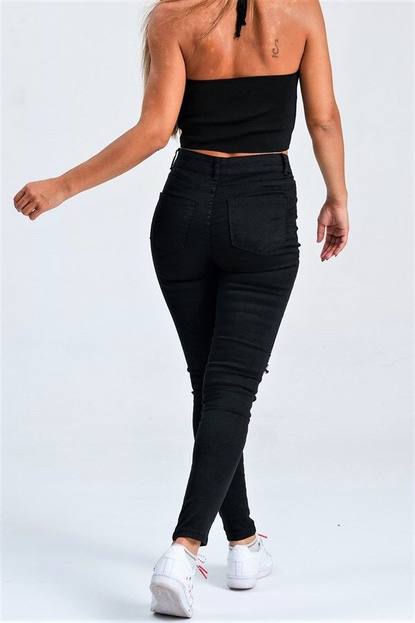 Siyah Yırtık Detaylı Skinny Jeans