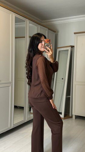 Kolları Taşlı Tül Detaylı İkili Takım