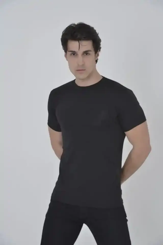 Erkek File Çepli  T-Shirt Kısa Kol Bisiklet Yaka Slimfit Tişört - Siyah
