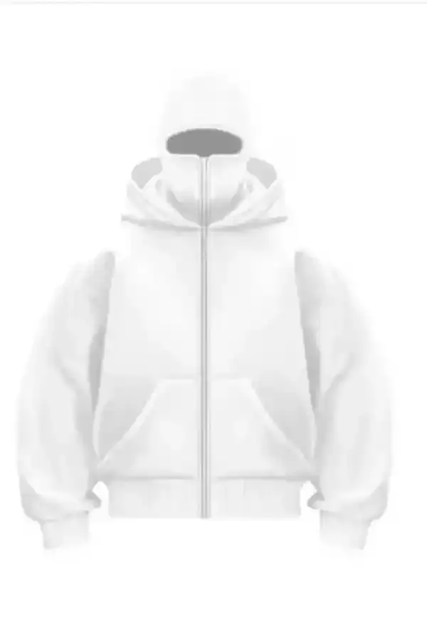 Erkek Samuray Ninja Çift Kapşonlu ZIP Fermuarlı Kanguru Cepli Tam Fermuarlı Hoodie Swetshirt - Beyaz