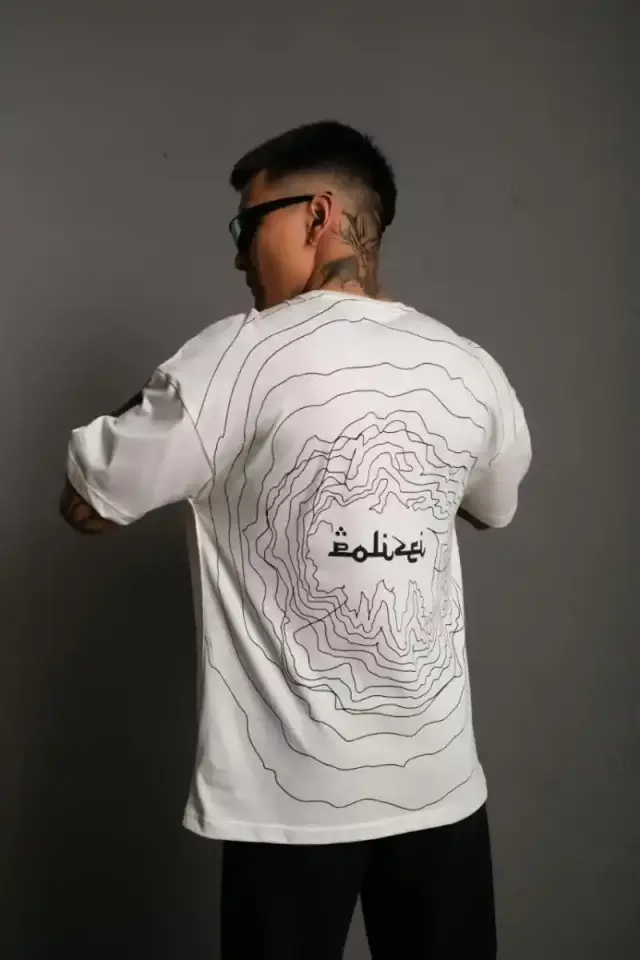 Erkek Kısa Kol Yazlık Tişört Bisiklet Yaka Baskılı Oversize T-Shirt - Beyaz