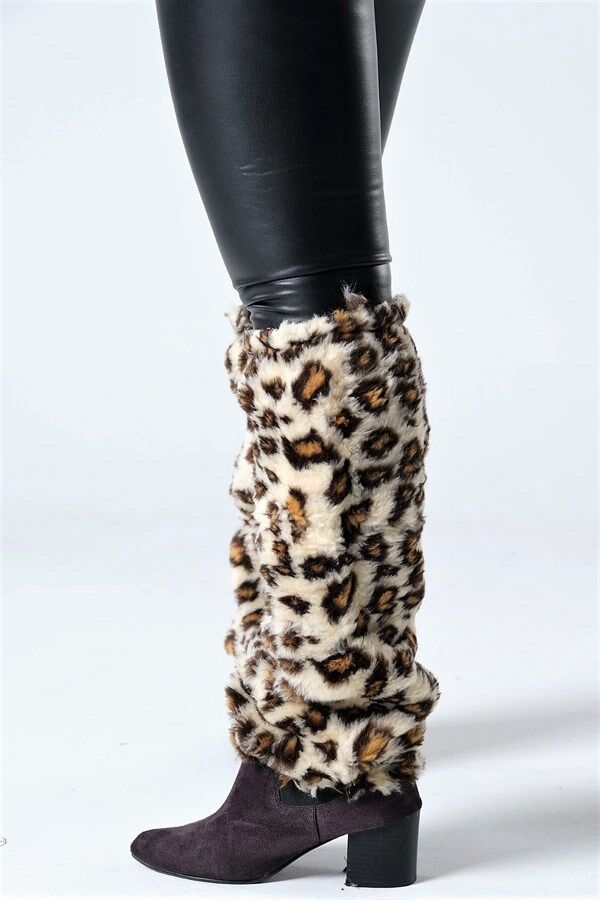 Leopar Desenli Peluş Tozluk
