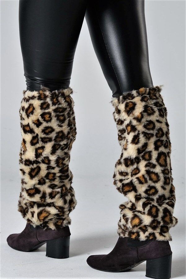 Leopar Desenli Peluş Tozluk