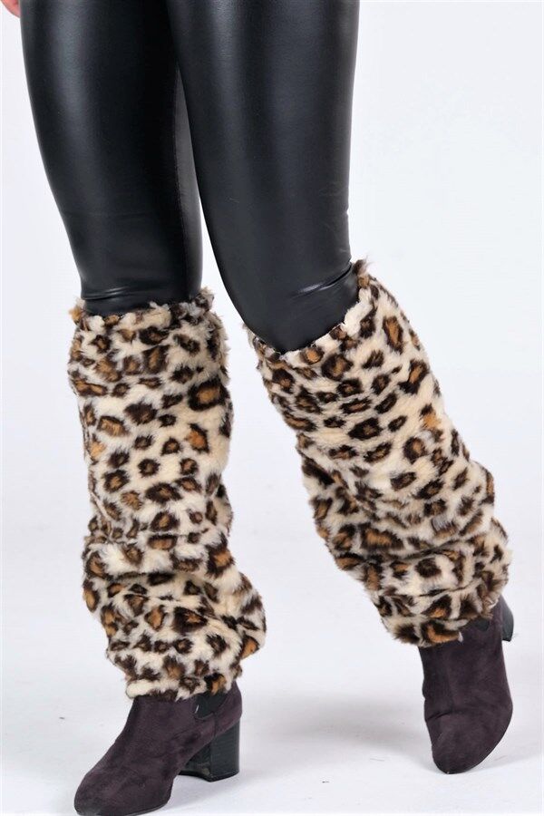 Leopar Desenli Peluş Tozluk