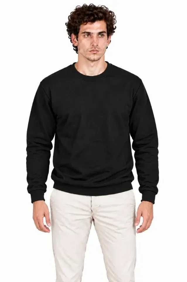 Erkek 2Li Bisiklet Yaka İçi Şardonlu 2 İplik Düz Uzun Kollu Regular Fit Sweatshirt - Siyah - Gri