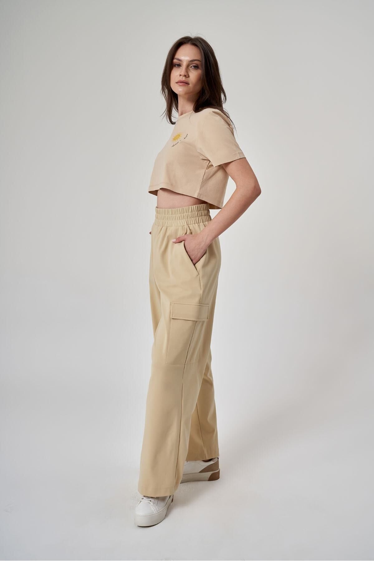 KADIN PANTOLON-1523021 Bej - S
