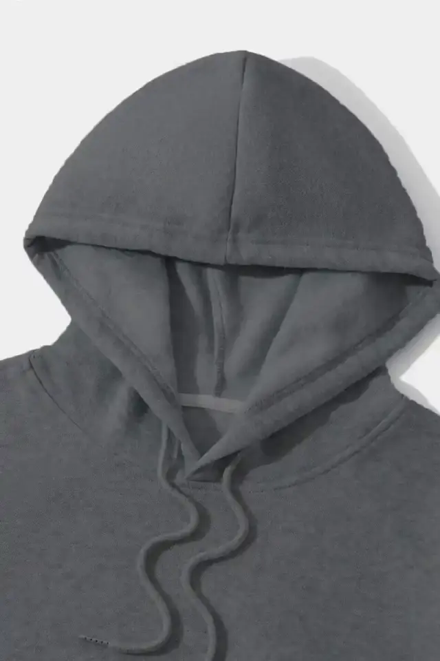 Erkek 3 İplik Pamuklu Kapüşonlu Kanguru Cepli Sweatshirt Hoodie - Füme
