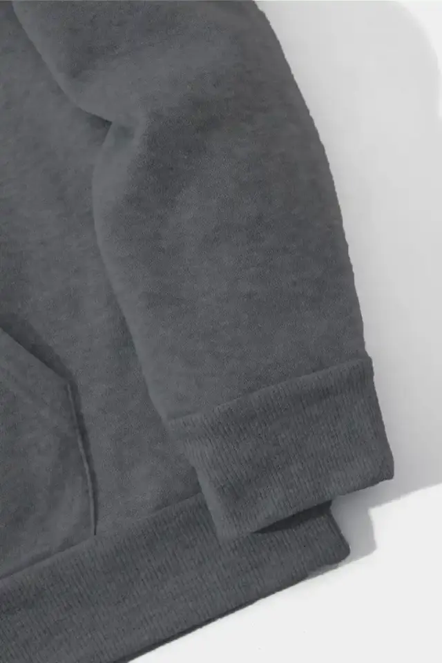Erkek 3 İplik Pamuklu Kapüşonlu Kanguru Cepli Sweatshirt Hoodie - Füme