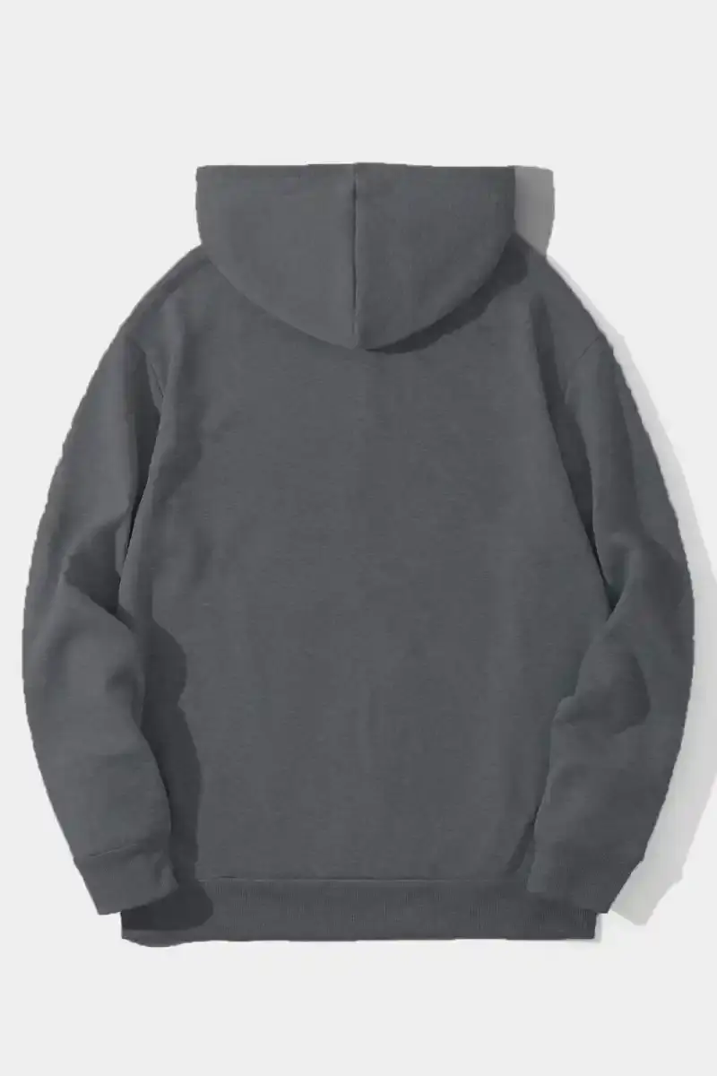 Erkek 3 İplik Pamuklu Kapüşonlu Kanguru Cepli Sweatshirt Hoodie - Füme