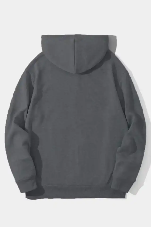 Erkek 3 İplik Pamuklu Kapüşonlu Kanguru Cepli Sweatshirt Hoodie - Füme