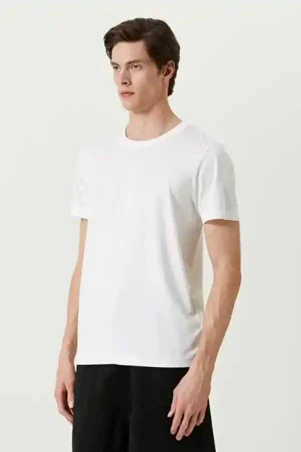 ERKEK  Tişört Basic Bisiklet Yaka Regular Kısa kol T-Shirt - Beyaz