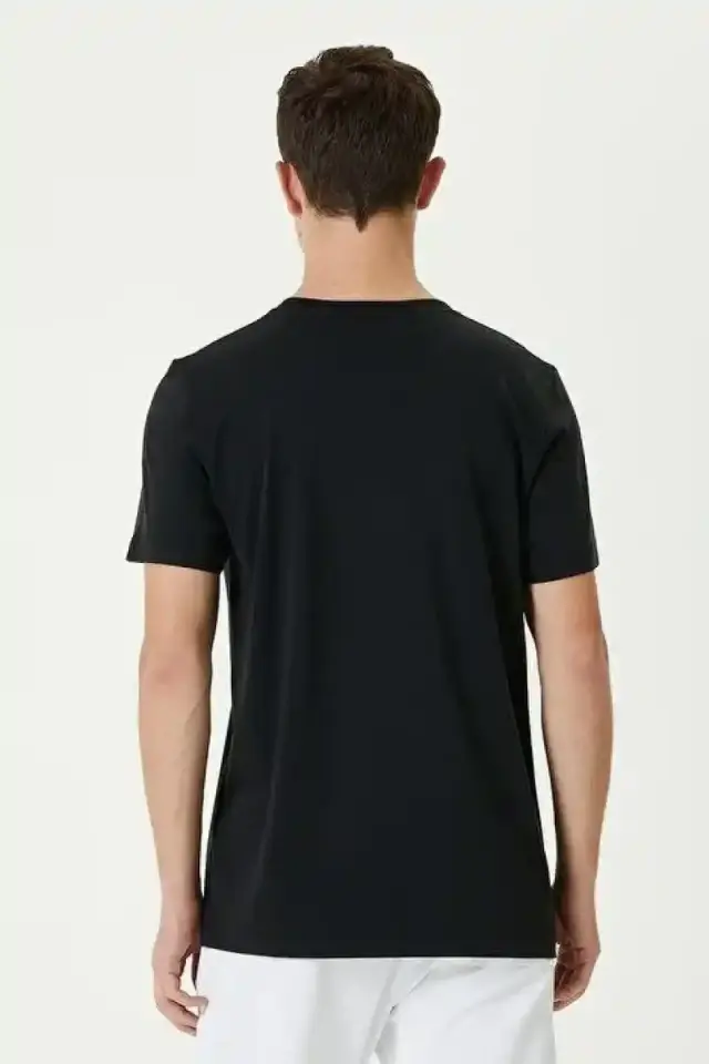 ERKEK Düz Tişört Bisiklet Yaka Regular Fit Yazlık Kısa kol T-Shirt - Siyah