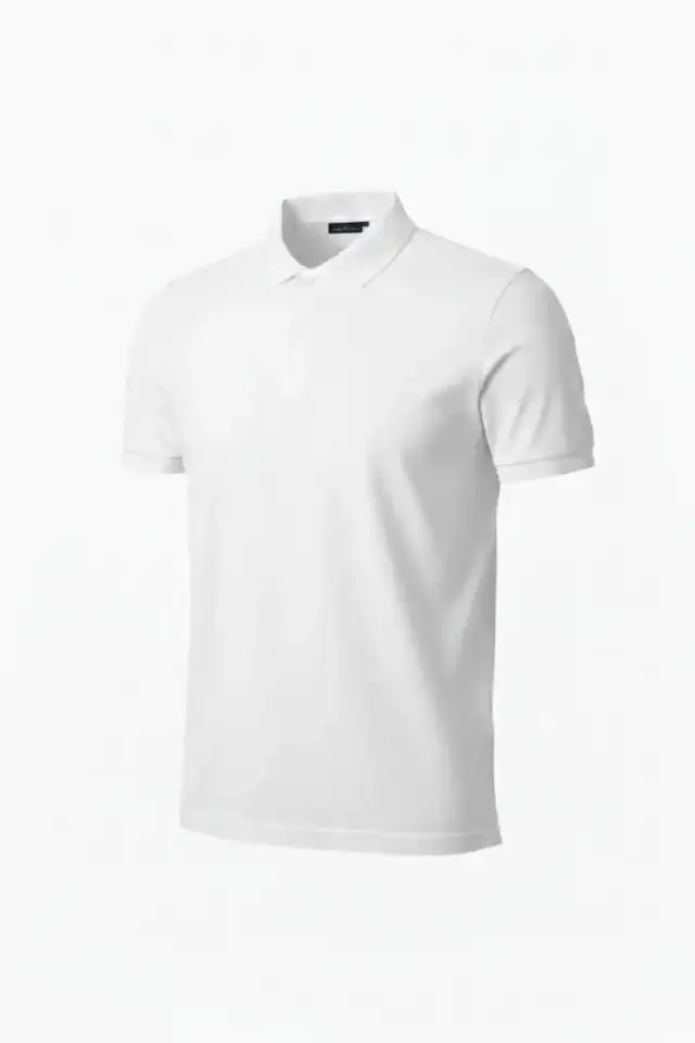 Erkek Polo Yaka Düğmeli Pike Kumaş Tişört Regular Fit Kısa Kol T-Shirt - Beyaz