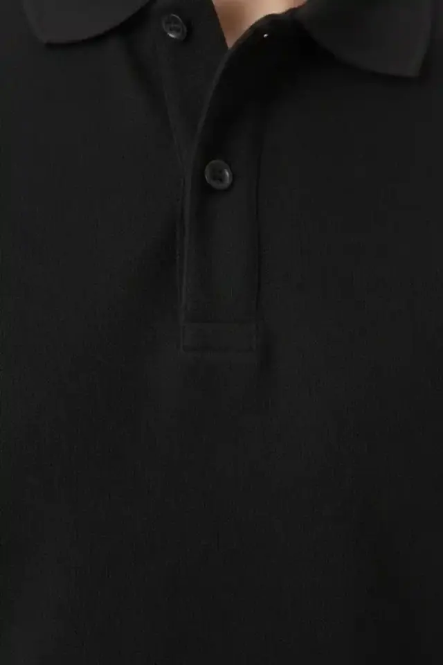 Erkek Polo Yaka Düğmeli Pike Kumaş Tişört Regular Fit Kısa Kol T-Shirt - Siyah