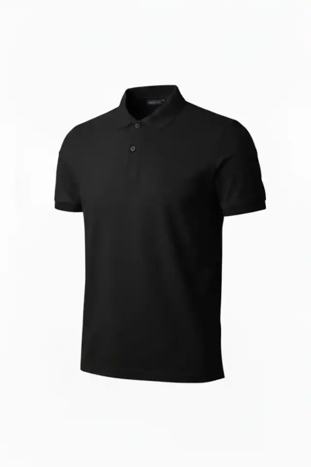 Erkek Polo Yaka Düğmeli Pike Kumaş Tişört Regular Fit Kısa Kol T-Shirt - Siyah