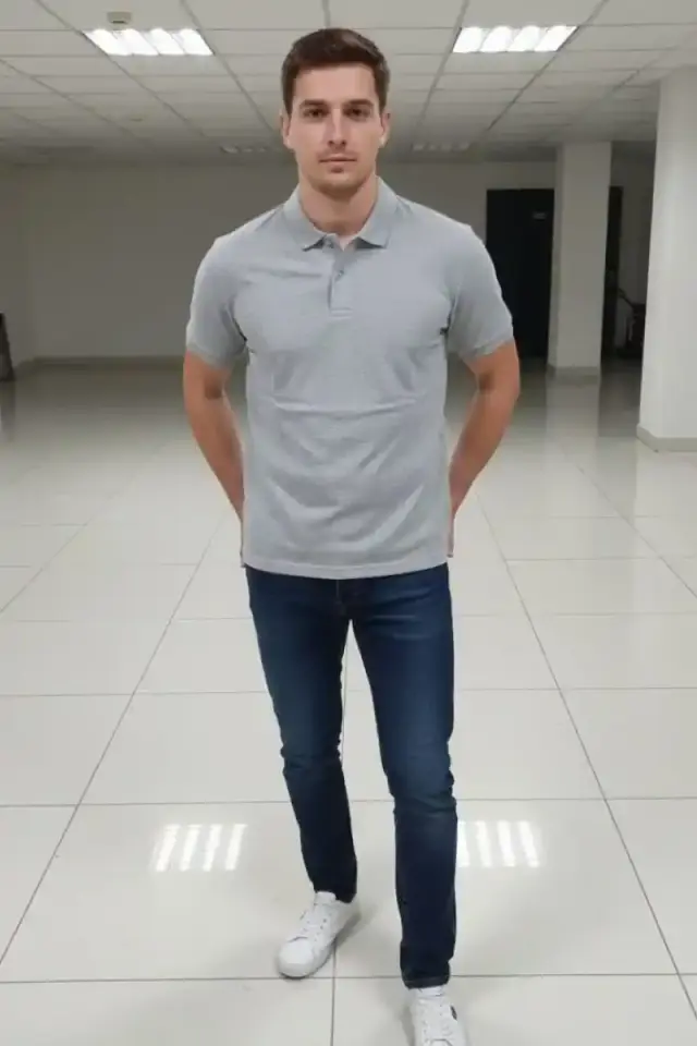 Erkek Polo Yaka Düğmeli Pike Kumaş Tişört Regular Fit Kısa Kol T-Shirt - Gri