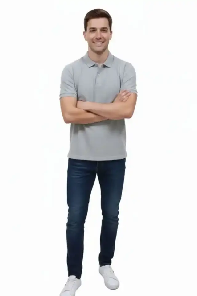 Erkek Polo Yaka Düğmeli Pike Kumaş Tişört Regular Fit Kısa Kol T-Shirt - Gri