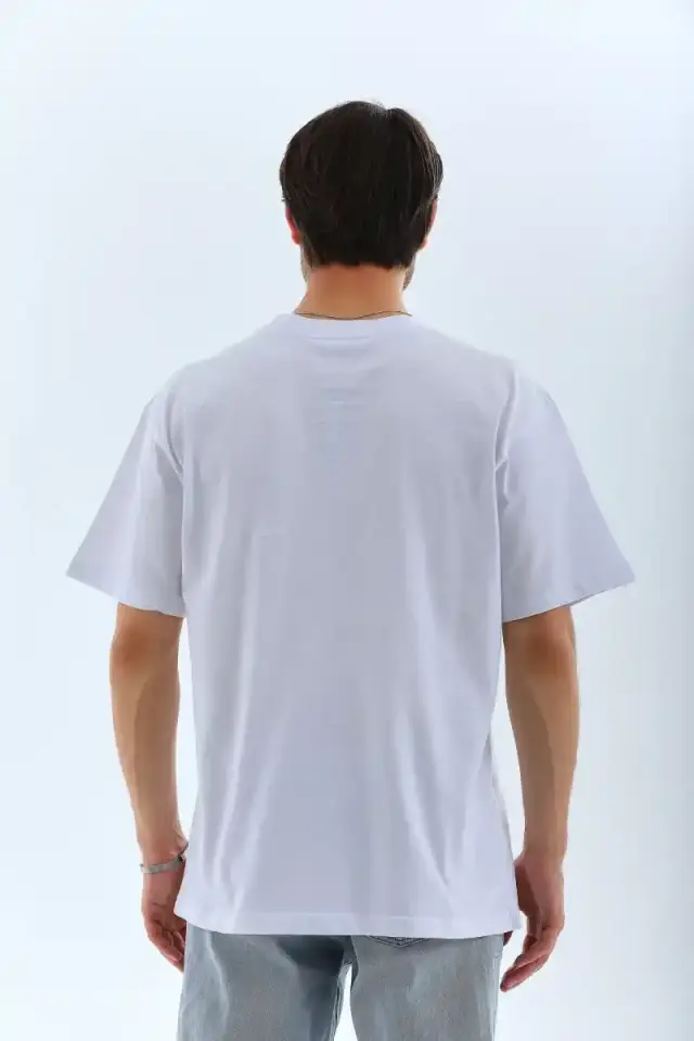Erkek Düz Yazlık Kısa Kol Tişört Bisiklet Yaka Oversize T-Shirt - Beyaz