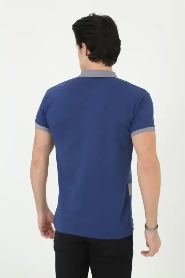 Erkek Polo Yaka tişört Slim Fit Baskılı Kısa kol T-Shirt - Mavi