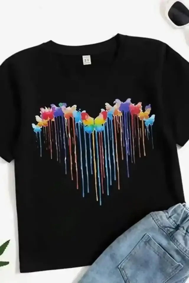 Çocuk Unisex Baskılı T-Shirt - Siyah