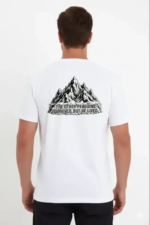 Erkek T-Shirt Nihilist Penguen Baskılı Bisiklet Yaka Kısa kol yazlık Tişört - Beyaz
