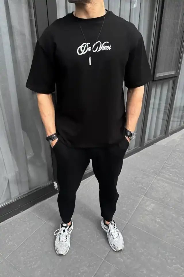 Erkek Baskılı T-Shirt Kısa Kol Bisiklet Yaka Regular Fit Rahat Kalıp Günlük Tişört - Siyah