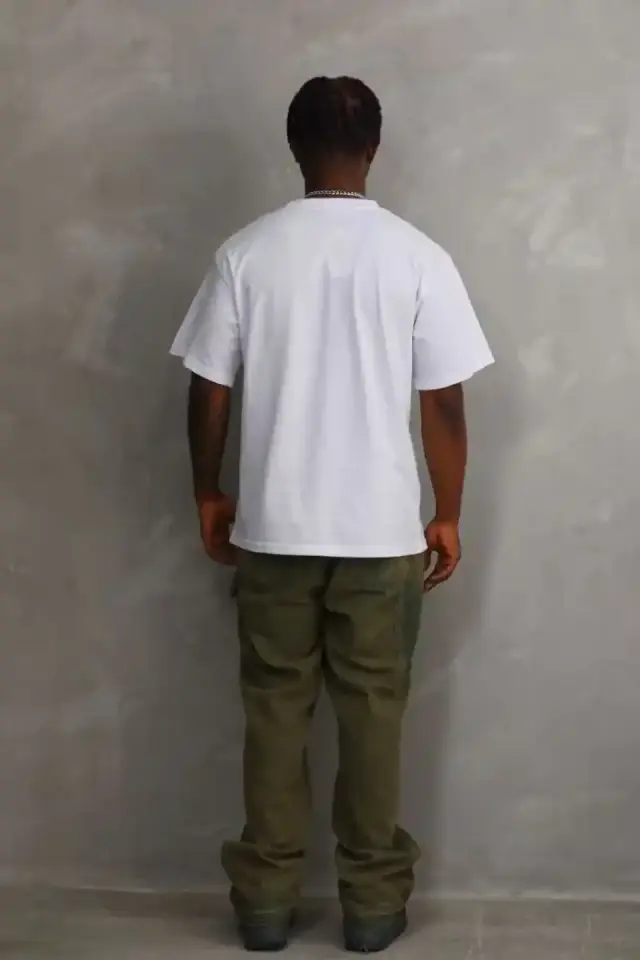 Erkek Baskılı T-Shirt Kısa Kol Bisiklet Yaka Regular fit Tişört - Beyaz
