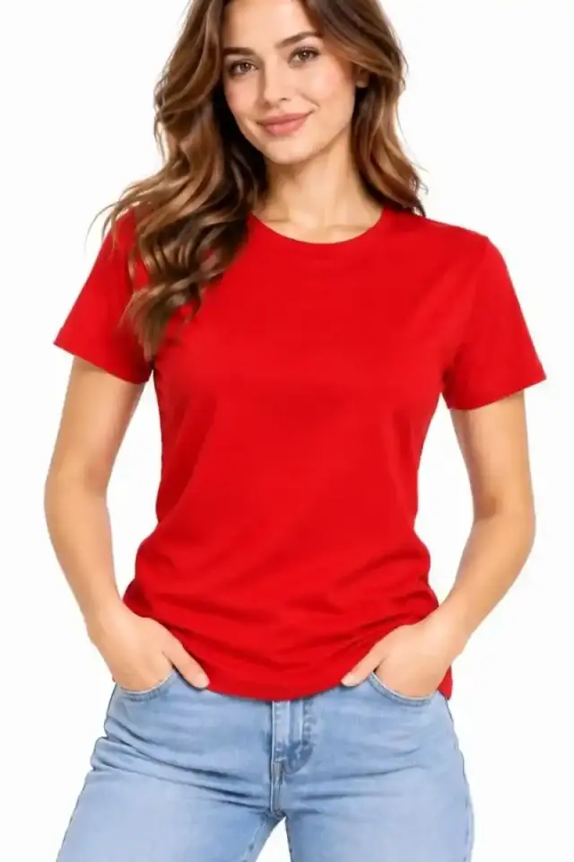 Kadın Basic Tişört Bisiklet Yaka Kısa Kol Günlük Yazlık Slim fit T-Shirt