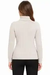 Kadın Balıkçı Yaka Tam Boğazlı Kalın Fitilli Regular Fit Triko Kazak - Bej