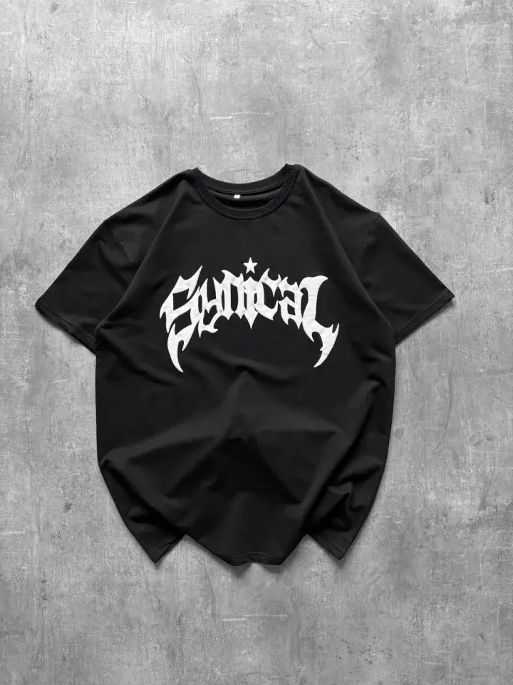 Bisiklet Yaka Ön Baskılı  Kısa Kollu Tişört Streetwear Günlük Basic Pamuklu T-shirt - Siyah