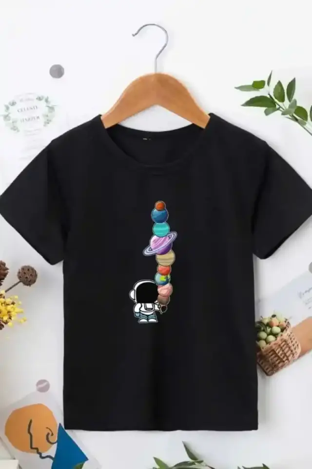 Çocuk Unisex Baskılı T-Shirt - Siyah