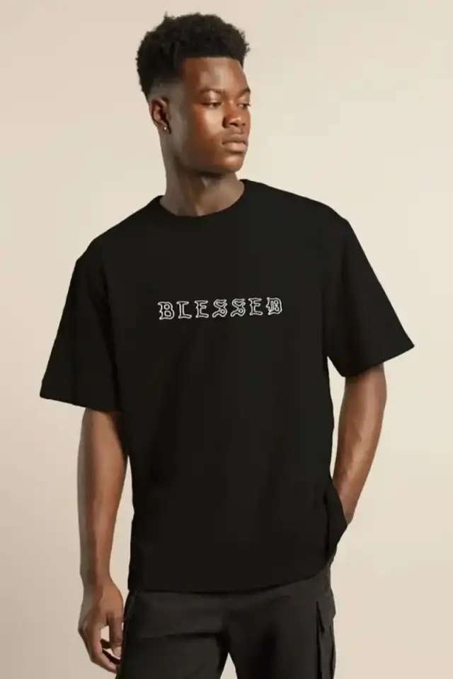 Erkek Baskılı T-Shirt Kısa Kol Bisiklet Yaka Regular Fit Rahat Kalıp Günlük Tişört - Siyah