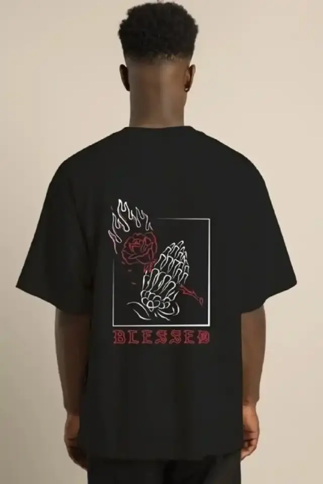 Erkek Baskılı T-Shirt Kısa Kol Bisiklet Yaka Regular Fit Rahat Kalıp Günlük Tişört - Siyah