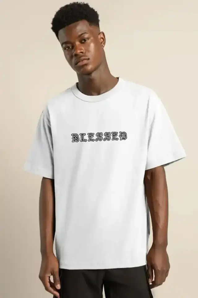 Erkek Baskılı T-Shirt Kısa Kol Bisiklet Yaka Regular Fit Rahat Kalıp Günlük Tişört - Beyaz