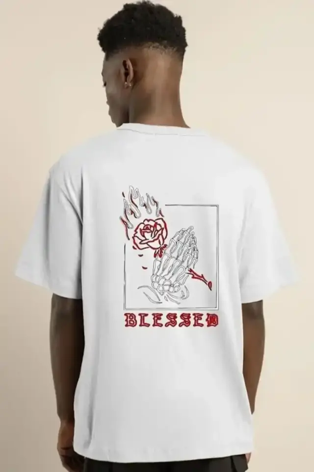 Erkek Baskılı T-Shirt Kısa Kol Bisiklet Yaka Regular Fit Rahat Kalıp Günlük Tişört - Beyaz