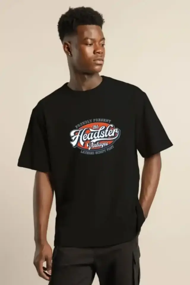 Erkek Baskılı T-Shirt Kısa Kol Bisiklet Yaka Regular Fit Rahat Kalıp Günlük Tişört - Siyah