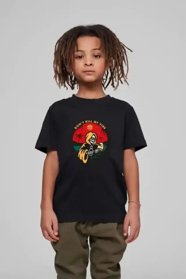 Çocuk Unisex Baskılı T-Shirt - Siyah
