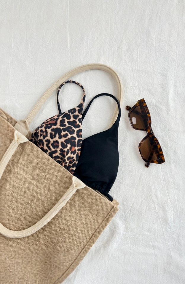 Kadın Leopar Desenli ve Siyah Minimal Kesim Üçgen Bikini Üstü